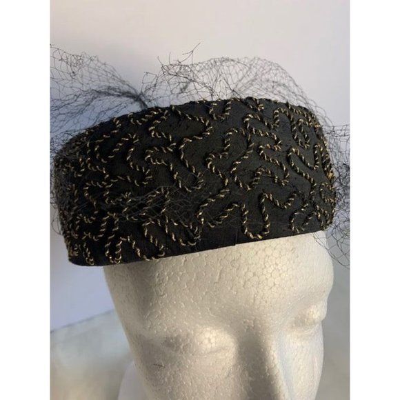 Vintage Black hat with gold & bead accents - Picture 2 of 5